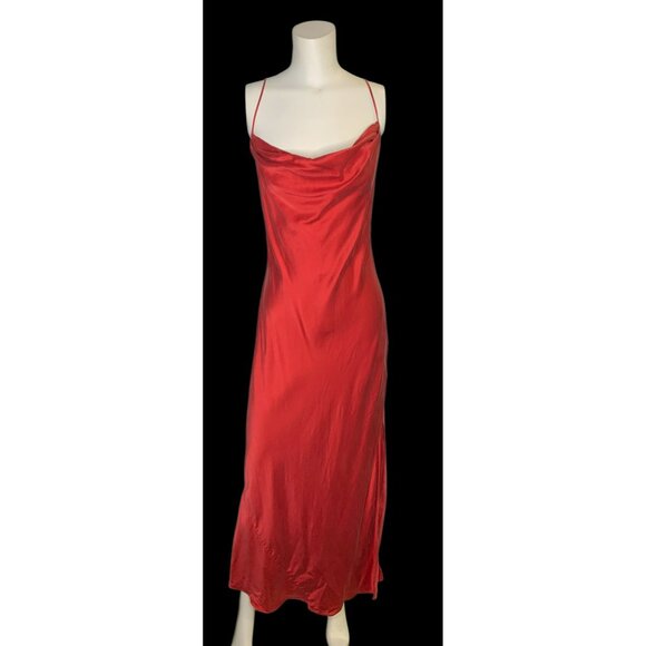 VTG Victoria's Secret SILK Y2K 90s Red Satin Cowl Slip Dress Open Tie Back S - Picture 10 of 10